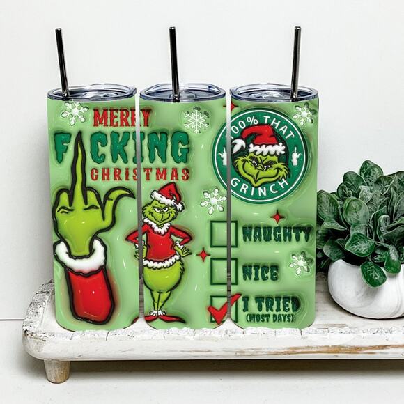 Other - Grinch 3D Inflated 20oz Insulated Tumbler Coffee Cup
